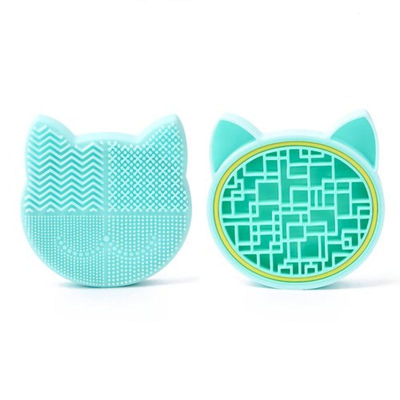 Silicon Makeup Brush Cleaner Mat with Brush Drying Holder Brush Cleaner Mat Portable Cat Shaped Cosmetic Brush Cleaner Pad cleaning mat manual make up brush cleaner cleanser machine(New Light Green)