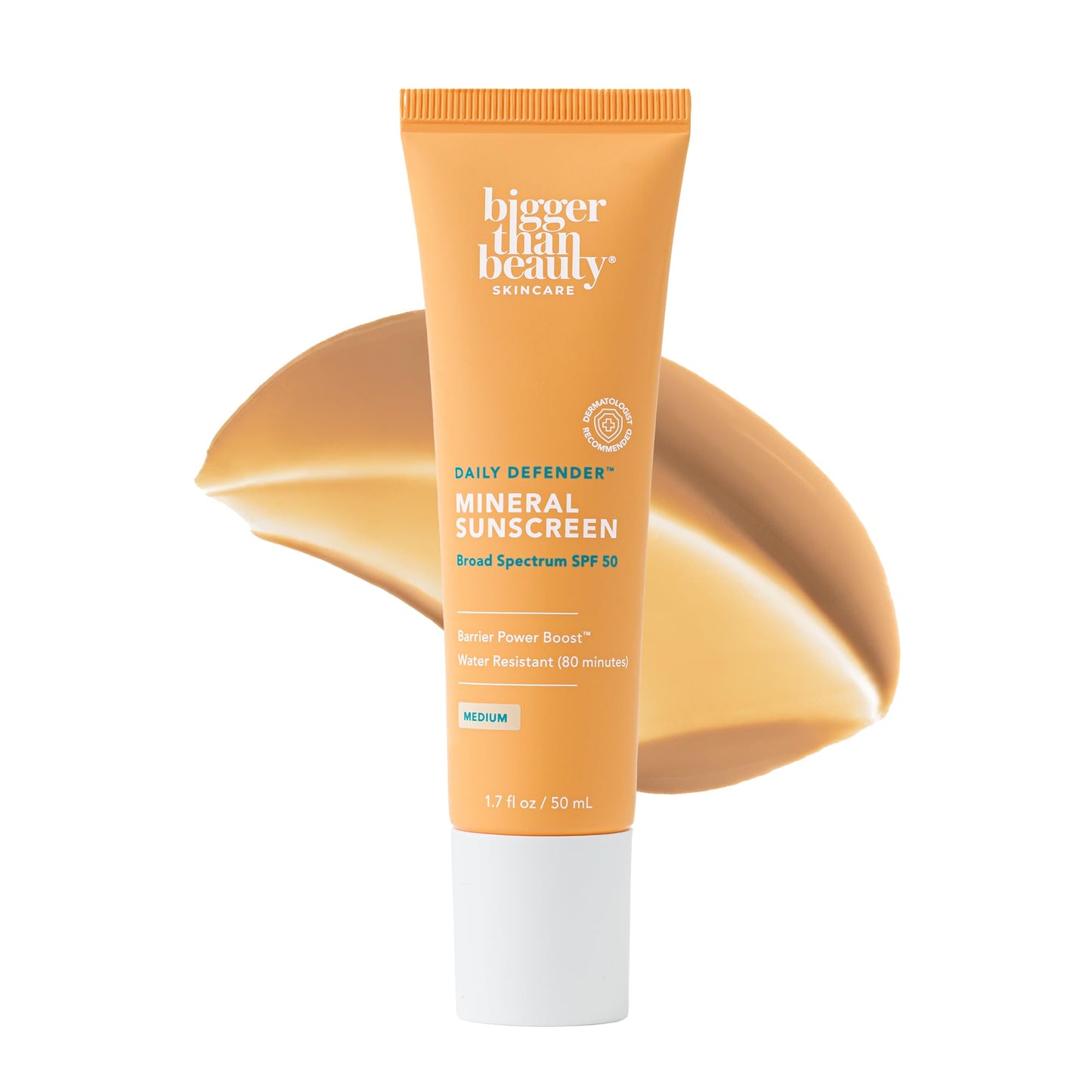 Bigger Than Beauty Skincare, Daily Defender Broad Spectrum SPF 50 Mineral Sunscreen with Hyaluronic Acid, Vitamin C & Niacinamide (as Vitamin B3), Lightweight UVA & UVB Protection, Skin Care, Untinted