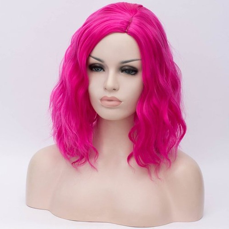 Cying Lin Short Bob Wavy Curly Wig Dark Pink Wig For Women Cosplay Halloween Wigs Heat Resistant Bob Party Wig Include Wig Cap (Dark Pink)