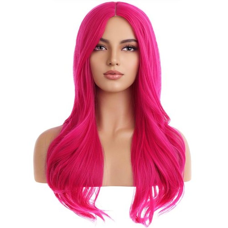 PATTNIUM 27 Inches Pink Wig Long Wavy Wig Hot Pink Wig for Women Girls Milddle Part Curly Long Wig Neon Pink Wig Magenta Wig Heat Resistant Synthetic Cosplay Wig (Hot Pink)