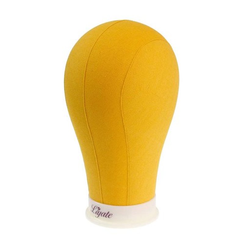 LIYATE Canvas Block Head 22 Inch Yellow Wig Head Stand for Making Wigs Display Styling Poly Mannequin Head with Mount Hole Manikin Head Wig Stand