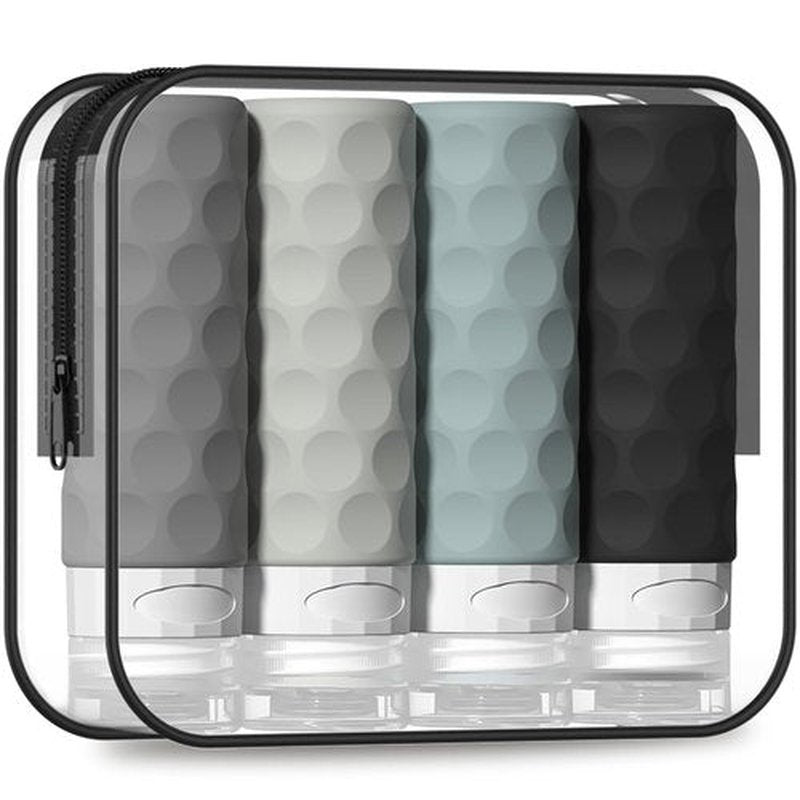 Silevoler Travel Bottles for Toiletries, 4pcs Tsa Approved 3oz Travel Size Containers, BPA Free Leak Proof Premium Silicone Travel Bottles, Refillable Liquid Travel Accessories W/Toiletry Bag