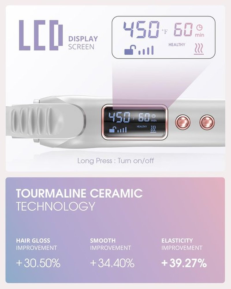 Vogewood 3/4 Inch 19mm Curling Iron, Tourmaline Ceramic Technology, Long Barrel Hair Curler for Medium & Long Hair, Adjustable Temperature, Fast Heat Up, 8-in-1 Gift Set