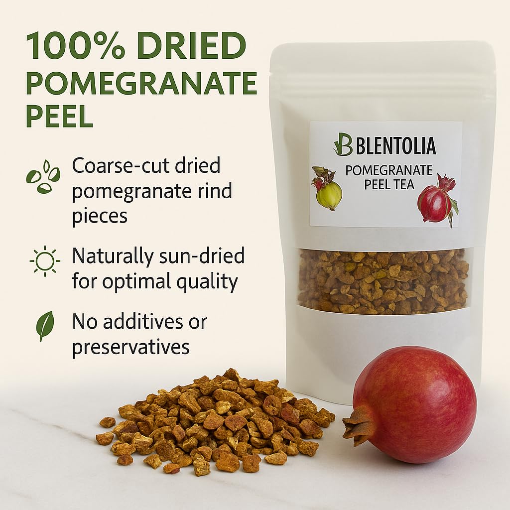 Blentolia Pomegranate Peel Tea 100% Natural Dried Pomegranate Rind Antioxidant-Rich Herbal Tea Loose Leaf, 180g Resealable Pouch