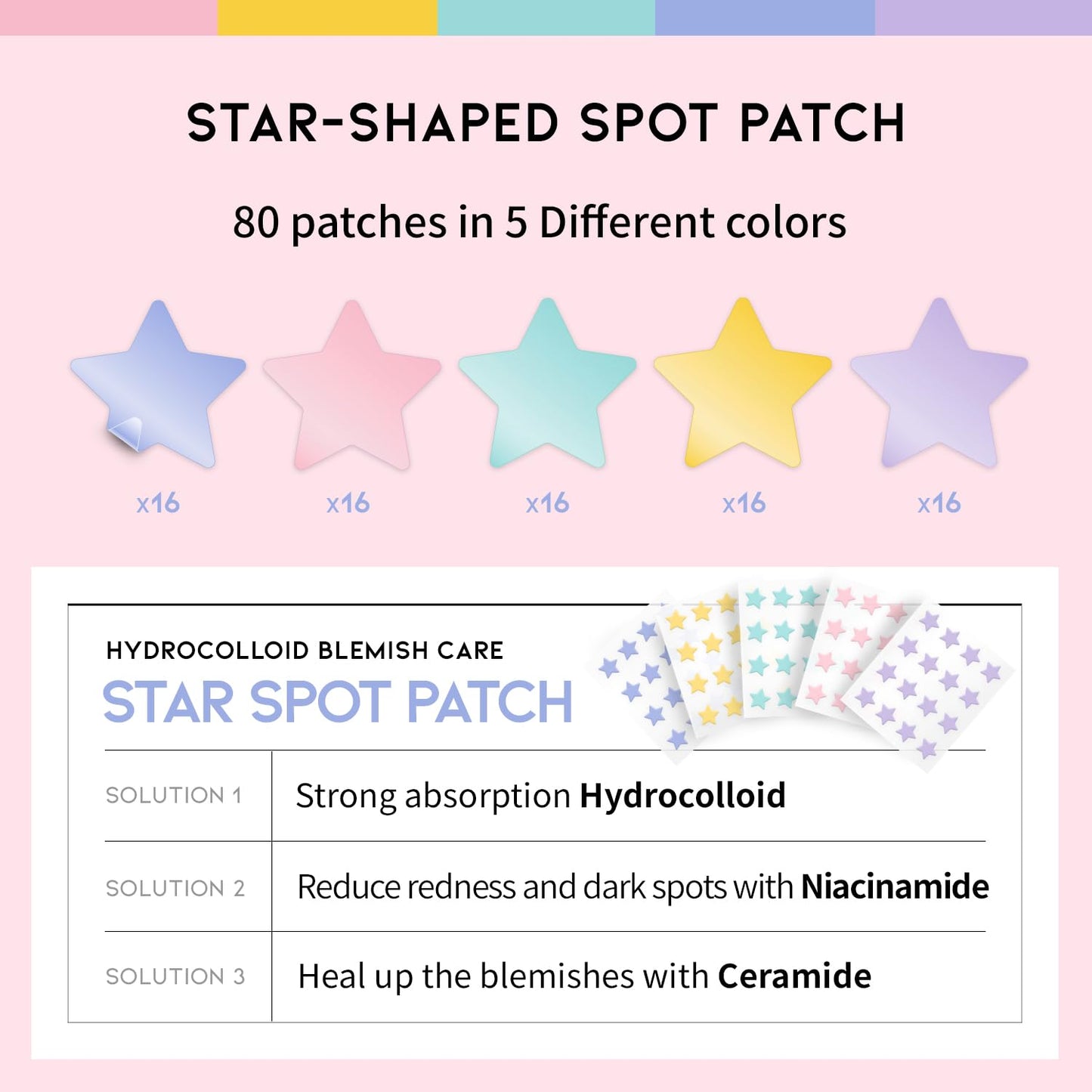 #OOTD Star Pimple Patches – Hydrocolloid Acne & Spot Patch for Face, Cute Pastel Colors, Niacinamide & Ceramide, K-Beauty Skincare – Stocking Stuffer for Teen Girls – 80 Count