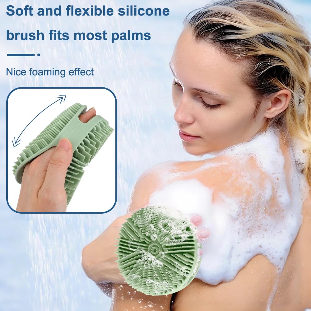 Silicone Body Scrubber, 2pcs Dual-Sided Silicone Loofah 2-in-1 Silicones Shower Scrubbers Exfoliating Body Scrubber for Women Men Soft Silicones Bath Shower Brush for All Skin Lather Well(Black&Green)