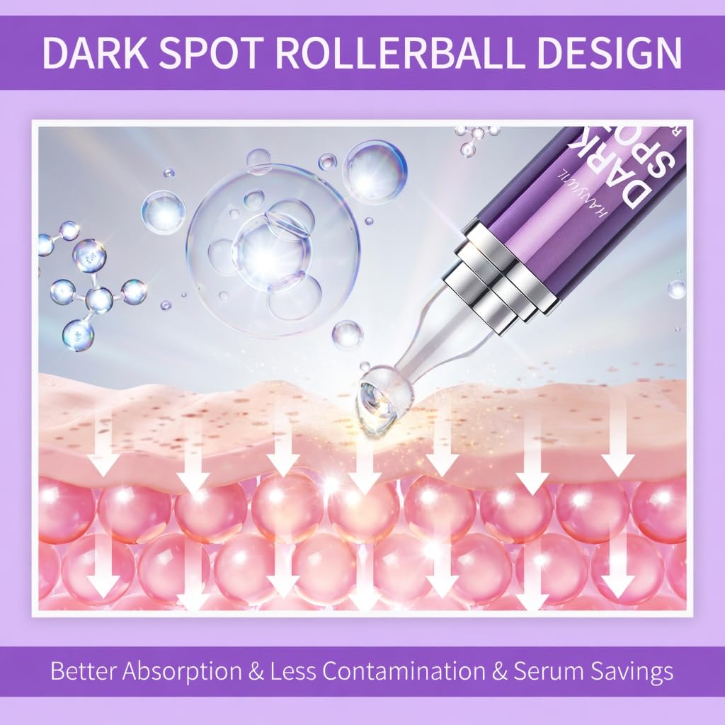 HANYWIL Dark Spot Remover for Face and Body, Dark Spot Corrector Serum with Vitamin C, Kojic Acid & Alpha Arbutin – Age Spot, Sun Spot, Roller Applicator Skin Care Serum