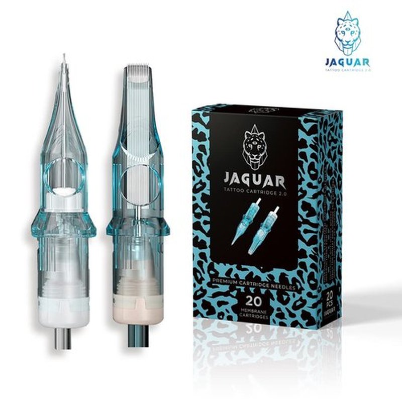 JAGUAR 20pcs Tattoo Cartridge Needles- Tattoo Needles Cartridges Sterilized with Membrane Mixed Sizes-Upgraded 2.0 Casing Design- Durable Tattoo Needles for Tattooing - Round Liner (0809RL)