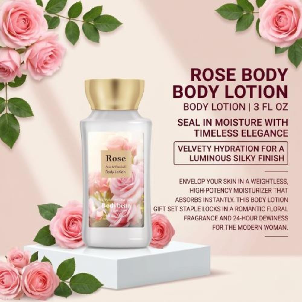 Rose Bath and Body Gift Set for Mom, 4-Piece Set Collection, Shower Gel, Body Lotion, Body Mist, Exfoliating Scrub, Personal Body Care Travel Set, Gifts for Her, Bridesmaid Gifts