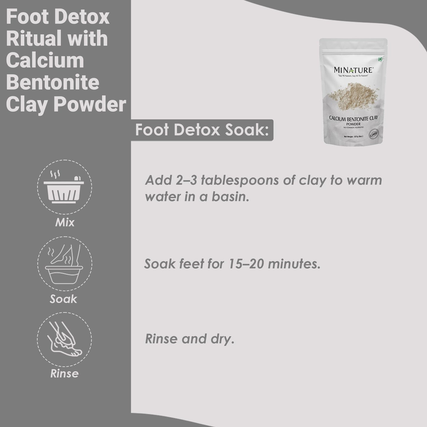 Mi Nature Calcium Bentonite Clay Powder | Indian Healing Clay | Natural Herbal Skin Care | Great For DIY Mask, Soap, & Scrub | For Gentle Care Made In India | 227g(8oz) (0.5lb)