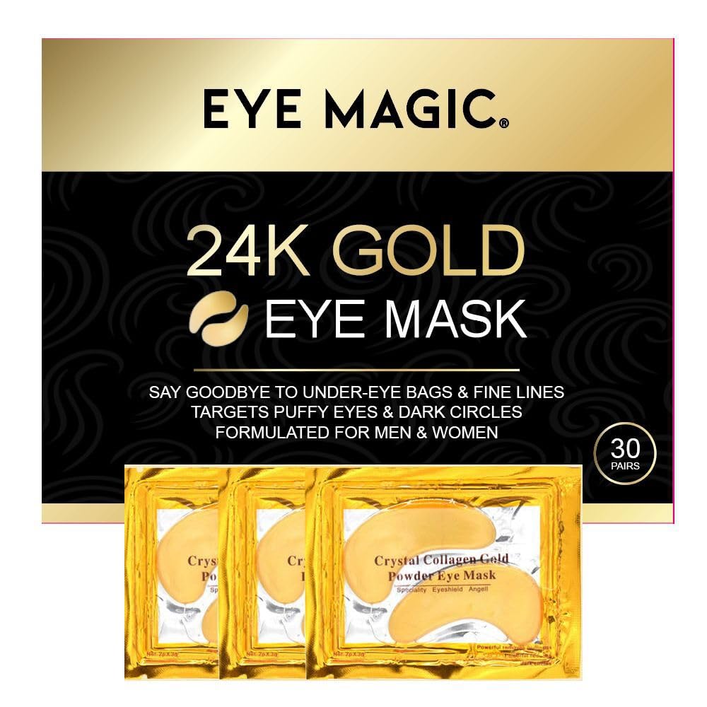 24K Gold Eye Mask – Collagen Under Eye Patches for Puffiness, Dark Circles & Wrinkles – Hydrating Anti-Aging Eye Gels (30 pairs)