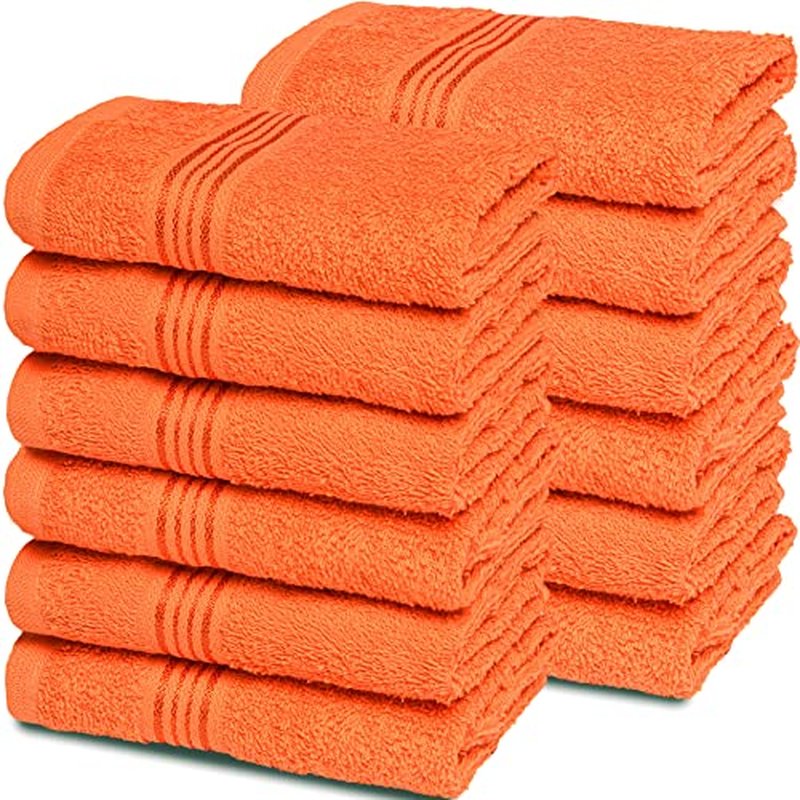 Belizzi Home Ultra Soft Cotton Washcloths, Contains 12 Piece Face Cloths 12x12 inch, Ideal for Everyday use Face Towels, Compact & Lightweight Multi Purpose Washcloths - Orange