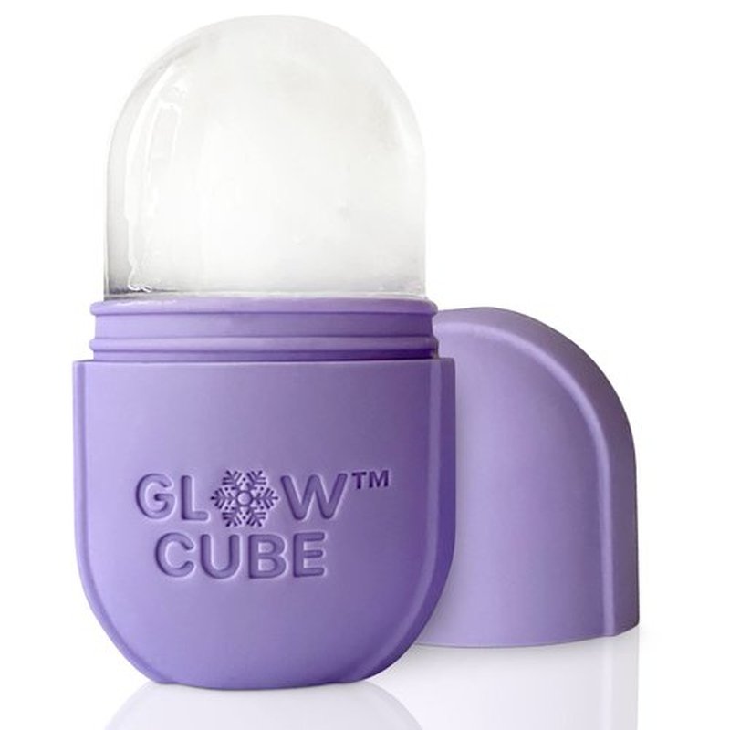 Glow Cube Ice Roller For Face Eyes and Neck To Brighten Skin & Enhance Your Natural Glow/Reusable Facial Tool to Tighten & Tone Skin & De-Puff The Eye Area (Pastel Purple)