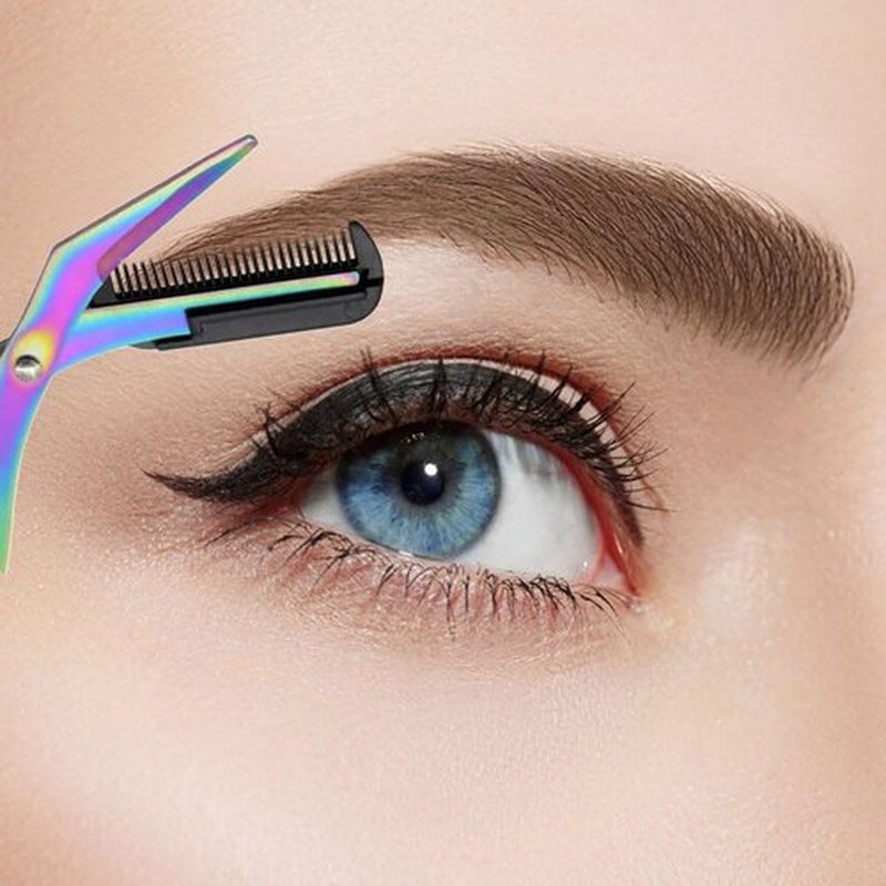 Eyebrow Trimmer Scissor, 2024 New Eyebrow Scissors with Comb Eyebrow Trimmer for Women Men, Non-Slip Eyebrow Cutter Eye Brow Razors Eye Brow Shaper Trimming Scissors Makeup Tool (Pink)