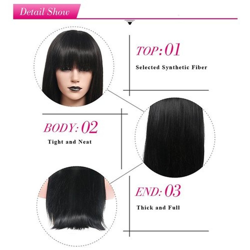 BERON 14 Inches Black Wig Women’s Black Wavy Wig with Bangs for Women Halloween Cosplay Wig for Daily Use Synthetic Wigs (Black)