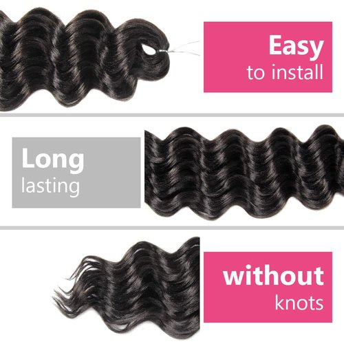 Niseyo NU Ocean Wave Crochet Hair 6 Inch 8 Packs Soft Deep Twist Crochet Braids Synthetic Wavy Braiding Hair Extensions (2# Off Black) NEW