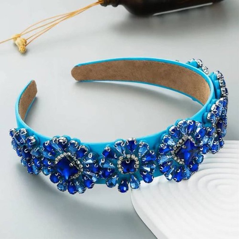 MUQINGWAN Fashion Women's Headband, Women Headband Gorgeous Retro Crystal Rhinestone Girl's Headband, Accessories For Women And Girl (Blue)
