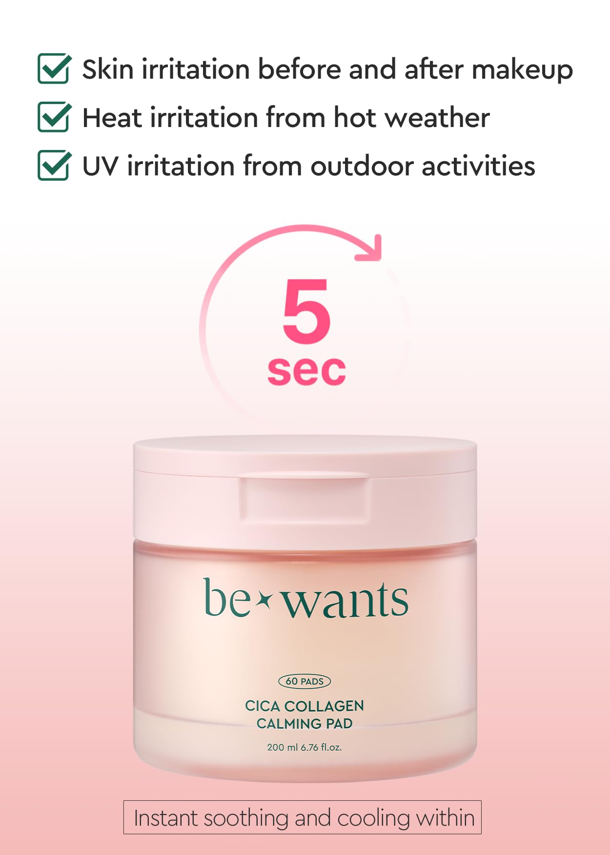 bewants Face Cleansing Pads, Cica Collagen for Soothing & Moisturizing Skin – Travel Kit with Centella Asiatica & Triple Hyaluronic Acid, 50 Pads
