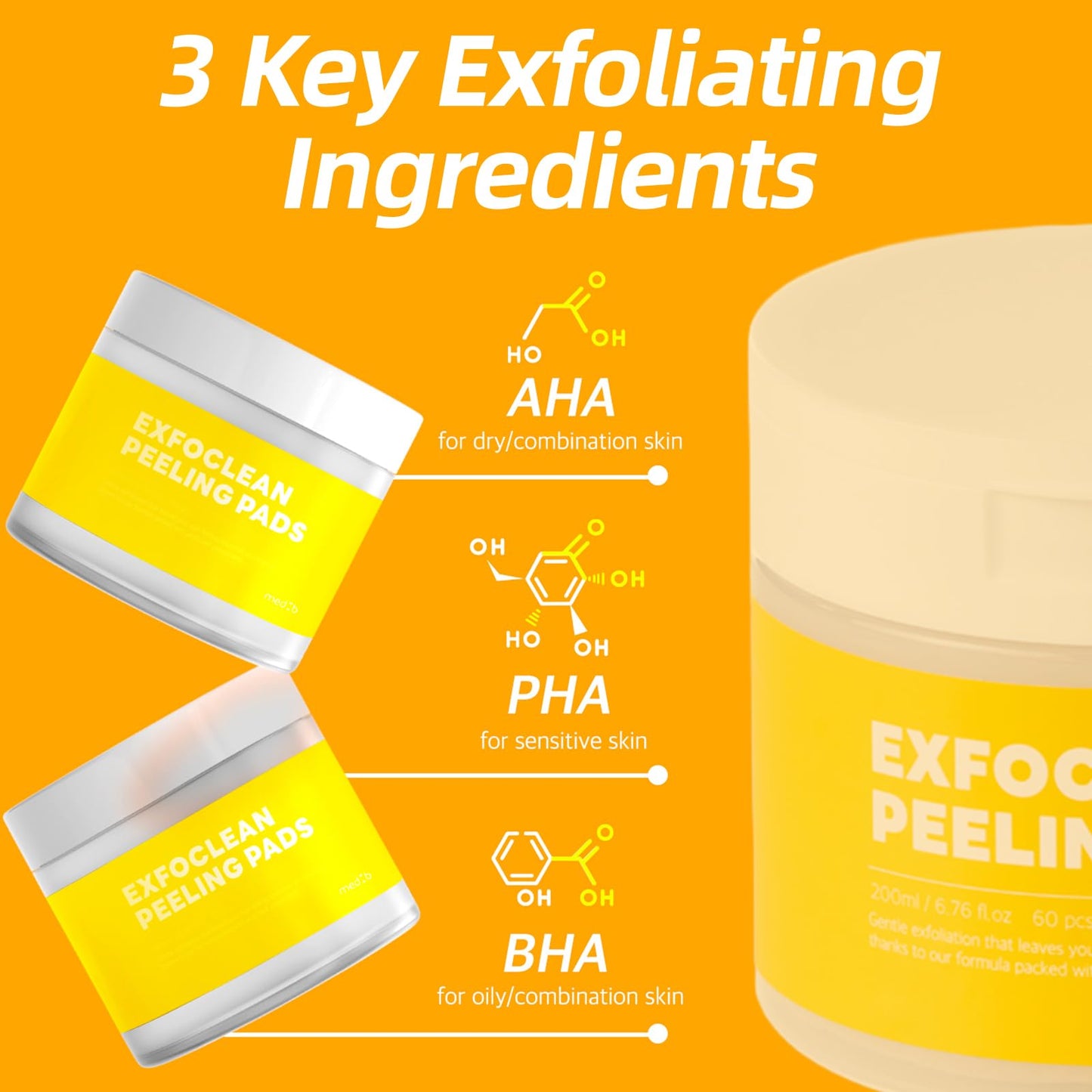 MEDB Exfoliating Pads, Dual-Textured Facial Pad for Exfoliation and Pore Care with AHA & BHA, Salicylic Acid Brightening, Hydrating, for Radiant & Clear Skin, Korean Skincare 60 Counts
