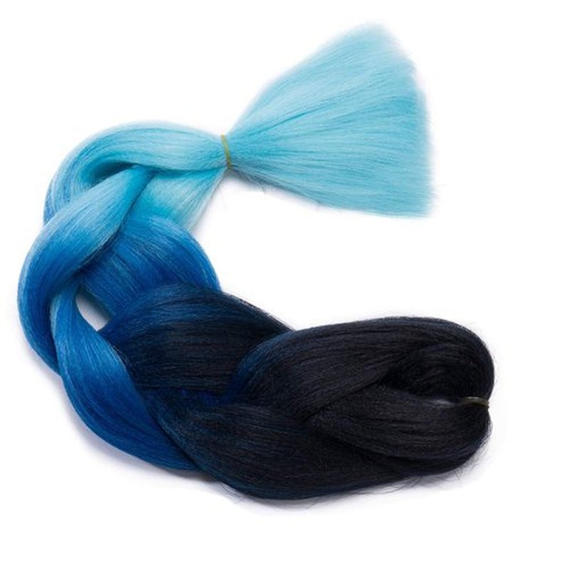 24 Inch Jumbo Braids Hair Extensions Ombre High Temperature Synthetic Hair African Rainbow Box Braiding Hair for Senegal Twist 100g/pack 3 Tones Black/Blue/Light Blue