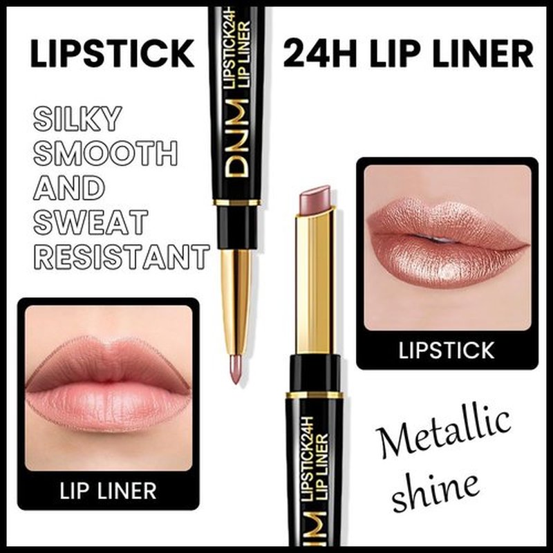 2 in 1 Brown Matte Lip Liner & Lipstick Combination, DNM Metallic Dual Ended Lipstick, Lip Liner, Lip Gloss, 24 Hour all Day Long-Lasting Waterproof Lipliners Pencil for Women Lip Makeup Gift Set 19#
