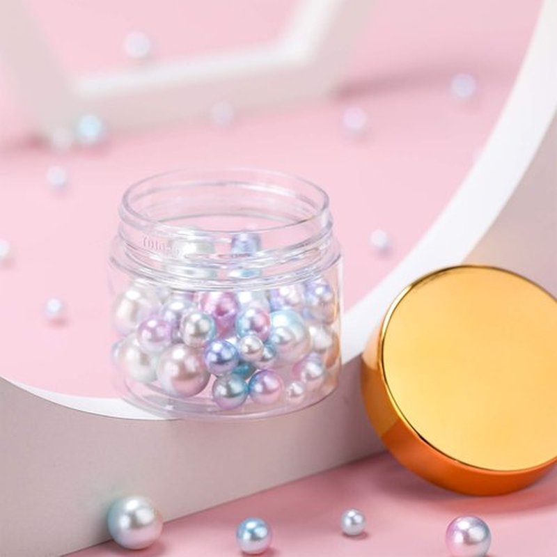 6 Pack Clear Container with Lids Small Plastic Pot Jars Wide Mouth Round Leak Proof Plastic Container Jars with Lid for Travel Storage, Eye Shadow, Nails, Paint, Jewelry (Gold,2 oz)