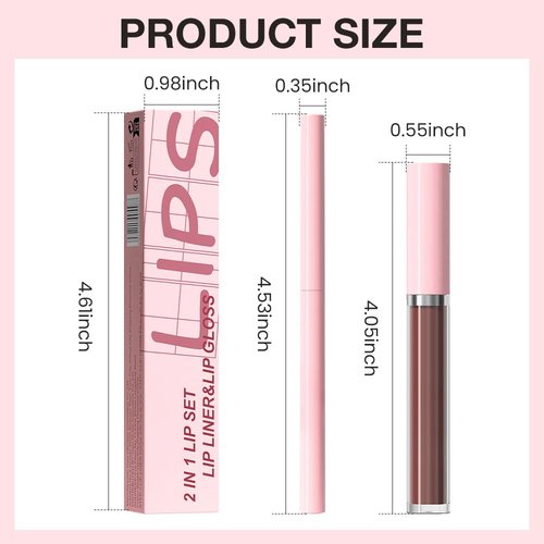 JUAAZIN 2pcs Wine Matte Lip Liner and Lipstick Makeup Set, Vegan Lipstick Lip Liner and Gloss Set Lip Stain Long Lasting Waterproof Smudge-Proof Properties Non-stick Cup(Wine 02#)
