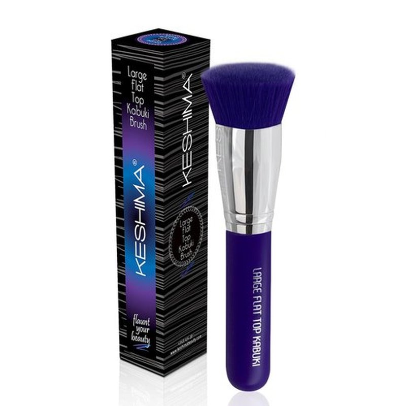 Large Flat Top Kabuki Foundation Brush By Keshima - Neon Purple Buffing, Blending, and Face Brush, Premium Makeup Brush for Liquid, Cream, and Powder, 1.6" Top Diameter
