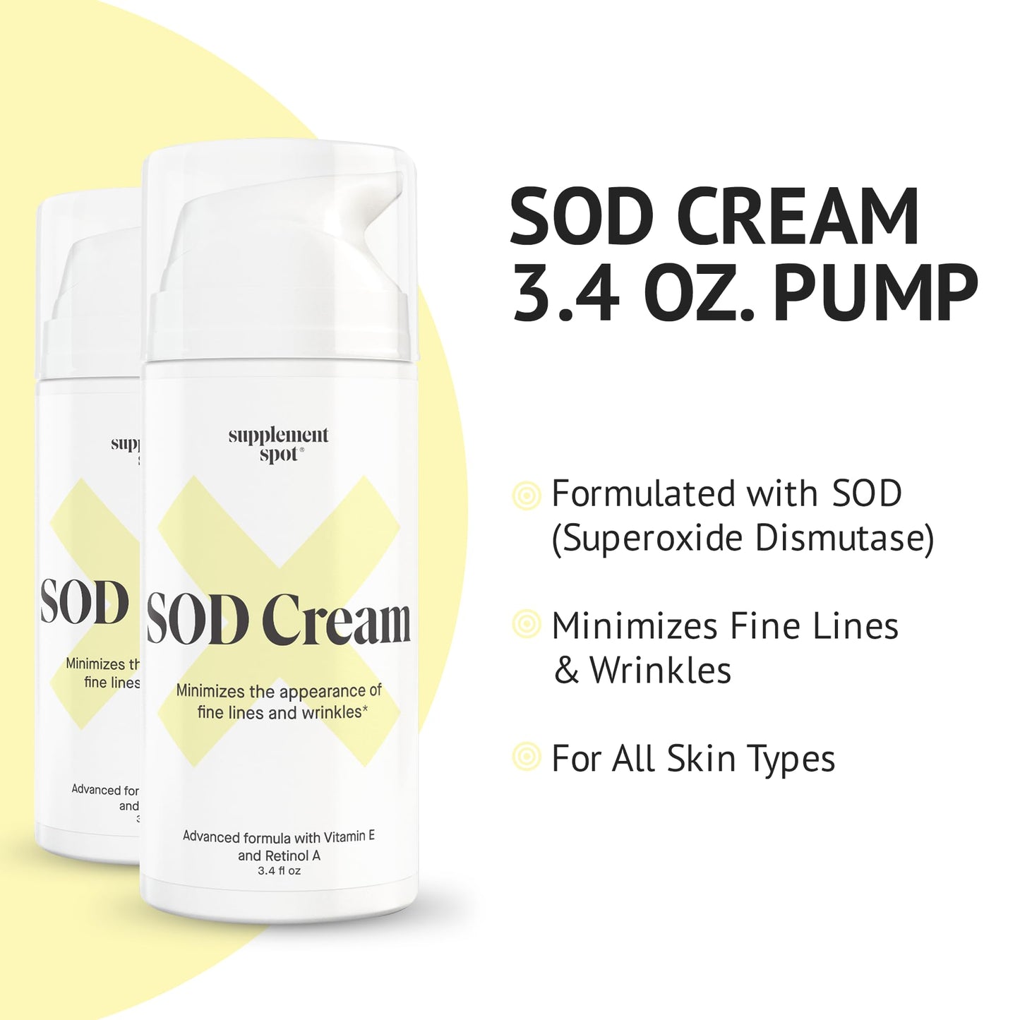 Supplement Spot Superoxide Dismutase (SOD) Anti-Aging Cream - Face Moisturizer for Fine Lines & Wrinkles, Smooth & Firm Skin, Youthful Glow, Antioxidant-Rich Skincare, 3.4 oz