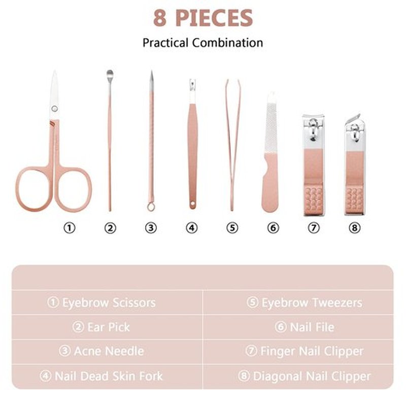 Hanaive 6 Set Manicure Set Nail Clippers Pedicure Kit 48Pcs Stainless Steel Grooming Kit 8 in 1 Professional Nail Care Tools with Luxurious Travel Case for Men Women Nail Care(Rose Gold)