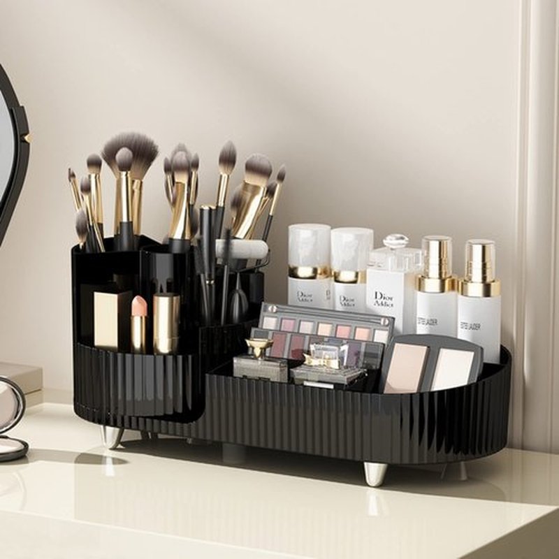 Rotating Large Capacity Cosmetic Display Case,Bathroom Counter Organizer Countertop Storage,Cosmetics Skincare Shelf Organizer (Black, M)