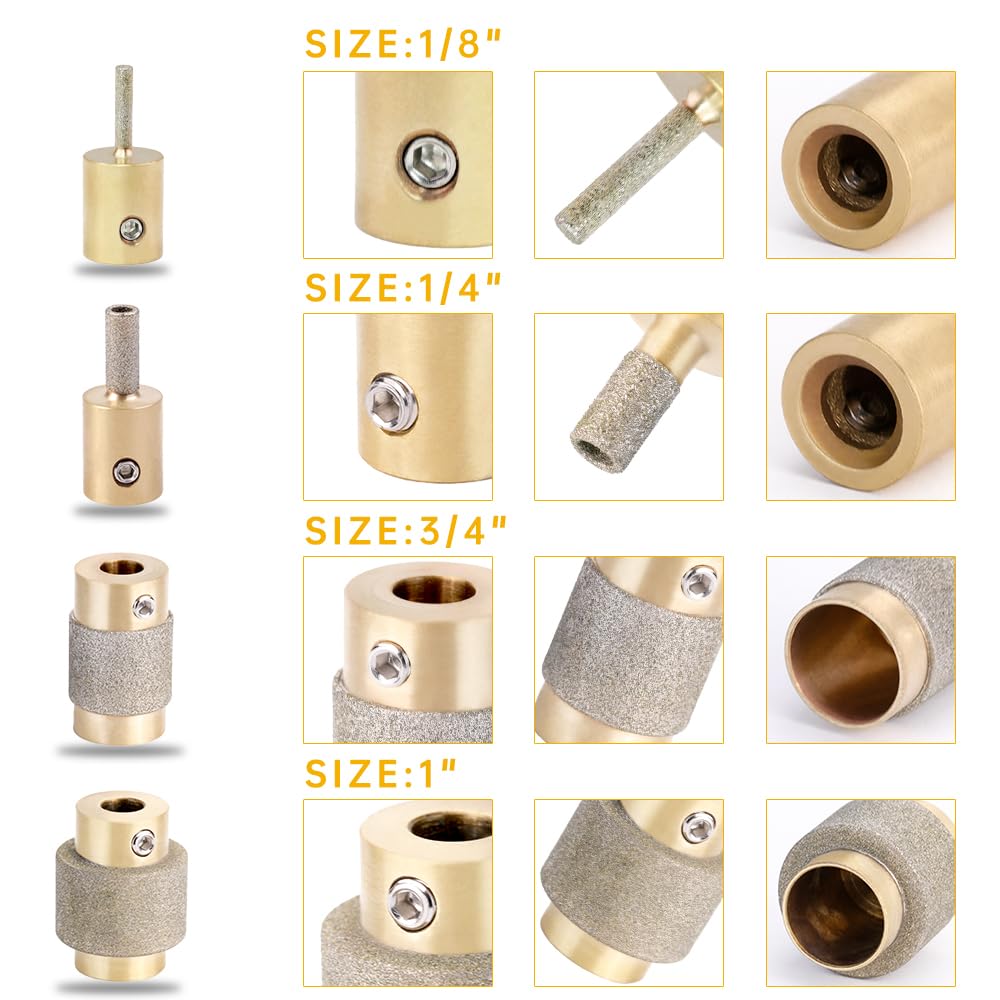Buenoarte Combination Set 1 3/4 1/4 1/8 Inch Diamond Grinder Bit Head Tools Brass Core Stained Glass Grinder Bits & Diamond Grinder Bit Head Tools, Tools and Supplies for Stained Glass (4)
