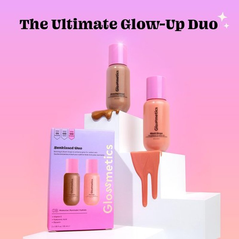 Glossmetics Sun-Kissed Glow Duo, Brightening and Moisturizing Bronzing and Blush Drops for Radiant Skin. Pack of 2