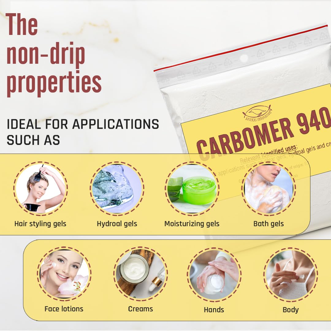 CARBOMER 940 Powder – Cosmetic Grade Gel Thickener for Gels, Creams & Serums – CARBOPOL 940 Rheology Modifier for DIY Skincare & Cosmetic Formulation – 50 g (1.76 oz)