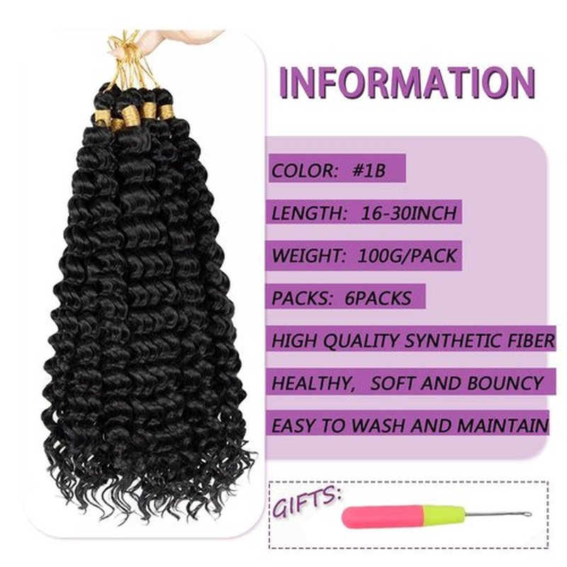 Deep Wave Crochet Hair 20 Inch 6 packs Long Curly Braiding Hair Extensions Ocean Wave Crochet Hair For Black Women Synthetic Ocean Wave Curly Crochet Hair For Boho Box Braids (1B, 20inch, 6pack)