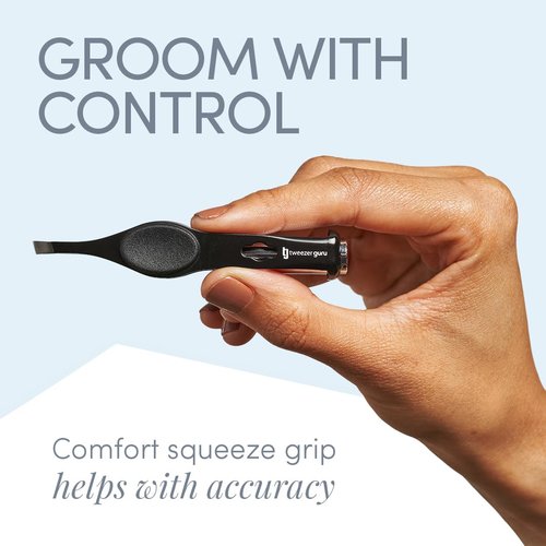 Tweezer Guru Pro Illuminating Eyebrow Tweezers for Women & Men Professional Stainless Steel Slanted Tweezers with LED Light Mirror Pouch Precision Tweezers for Brow Facial Hair Ingrown Hair Black