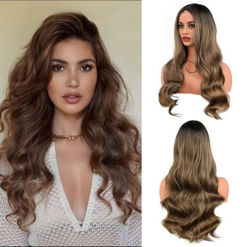 TOZIKA Long Brown Wigs for Women 26 inch Body Wave Wig Curly Middle Part Wigs Upgraded Protein Fiber Natural Looking Hair Replacement Wig Cosplay Costume Halloween Wig