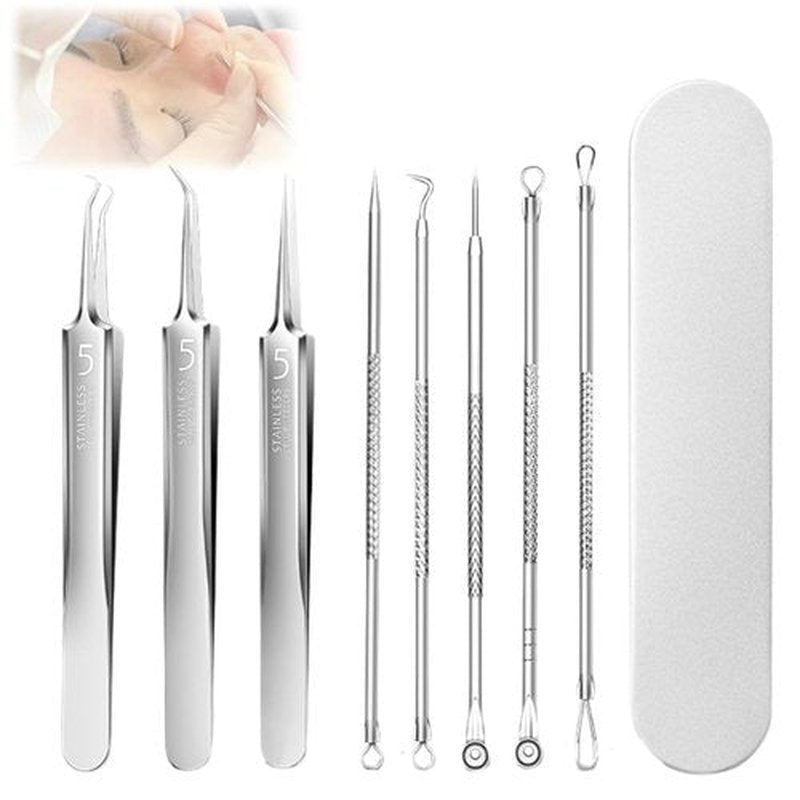 xwxwseui Usiveinborn Blackhead Remover Upgraded, Usiveinborn Blackhead Tweezers, Professional Upgraded Facial Blackhead Remover Tweezers, Blackhead Remover Tools Sets (A1-Silver-8pcs)