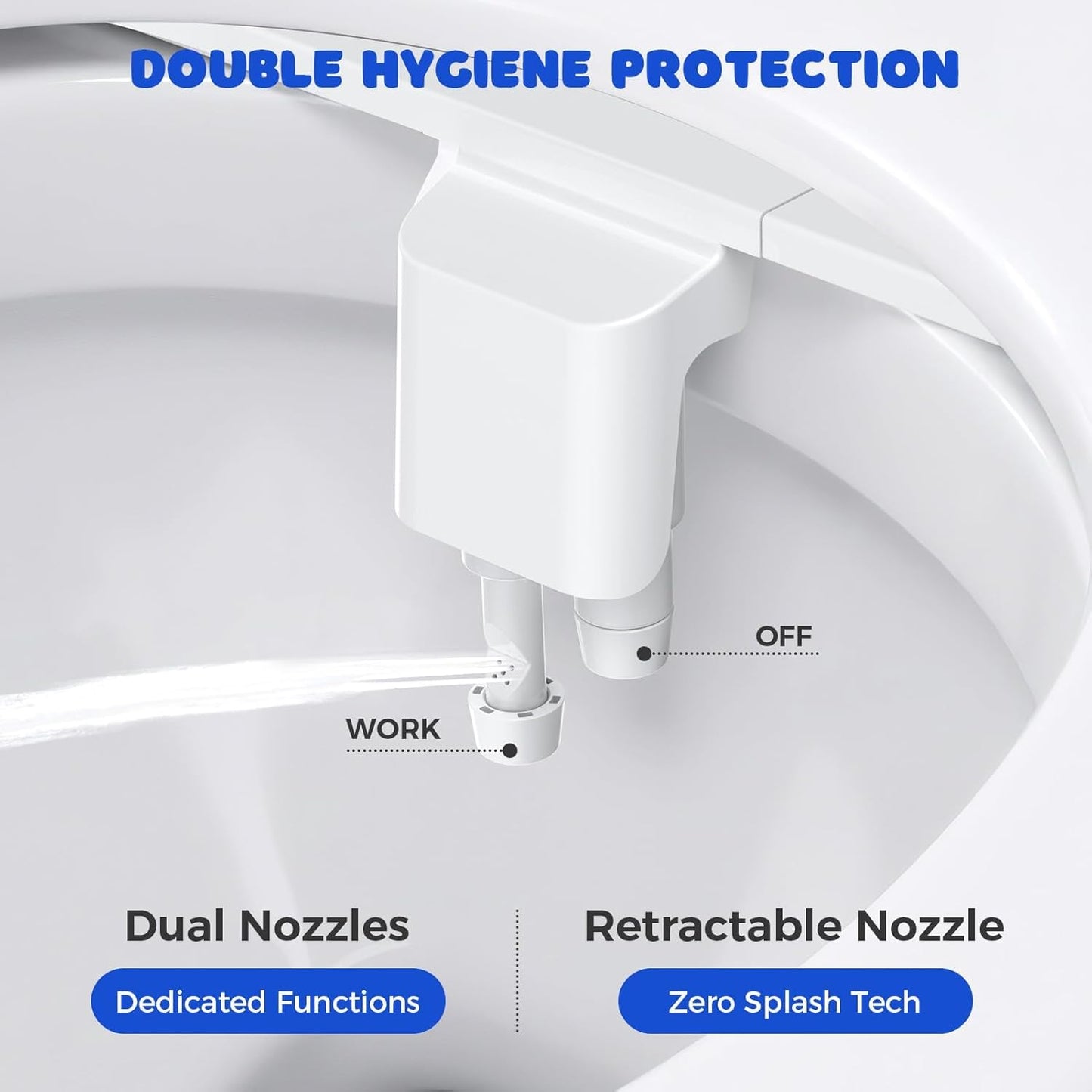 POCALAND Bidet Attachment for Toilet Seat, Non-Electric Cold Water Bidet with Pressure Controls, Dual Nozzles for Frontal & Rear Wash, Retractable Self-Cleaning for Female & Old- White