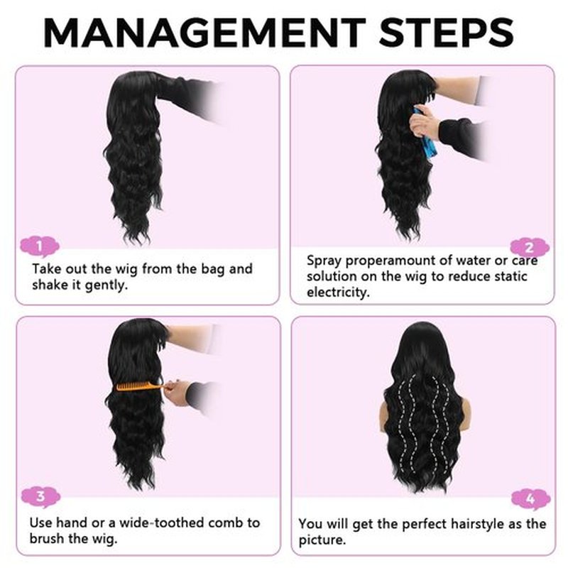 UNNYMGER Black Wig with Bangs Curly wavy Wig for Women Long Natural Black wavy wigs skin-friendly synthetic fibersc for festival holiday Use 26IN
