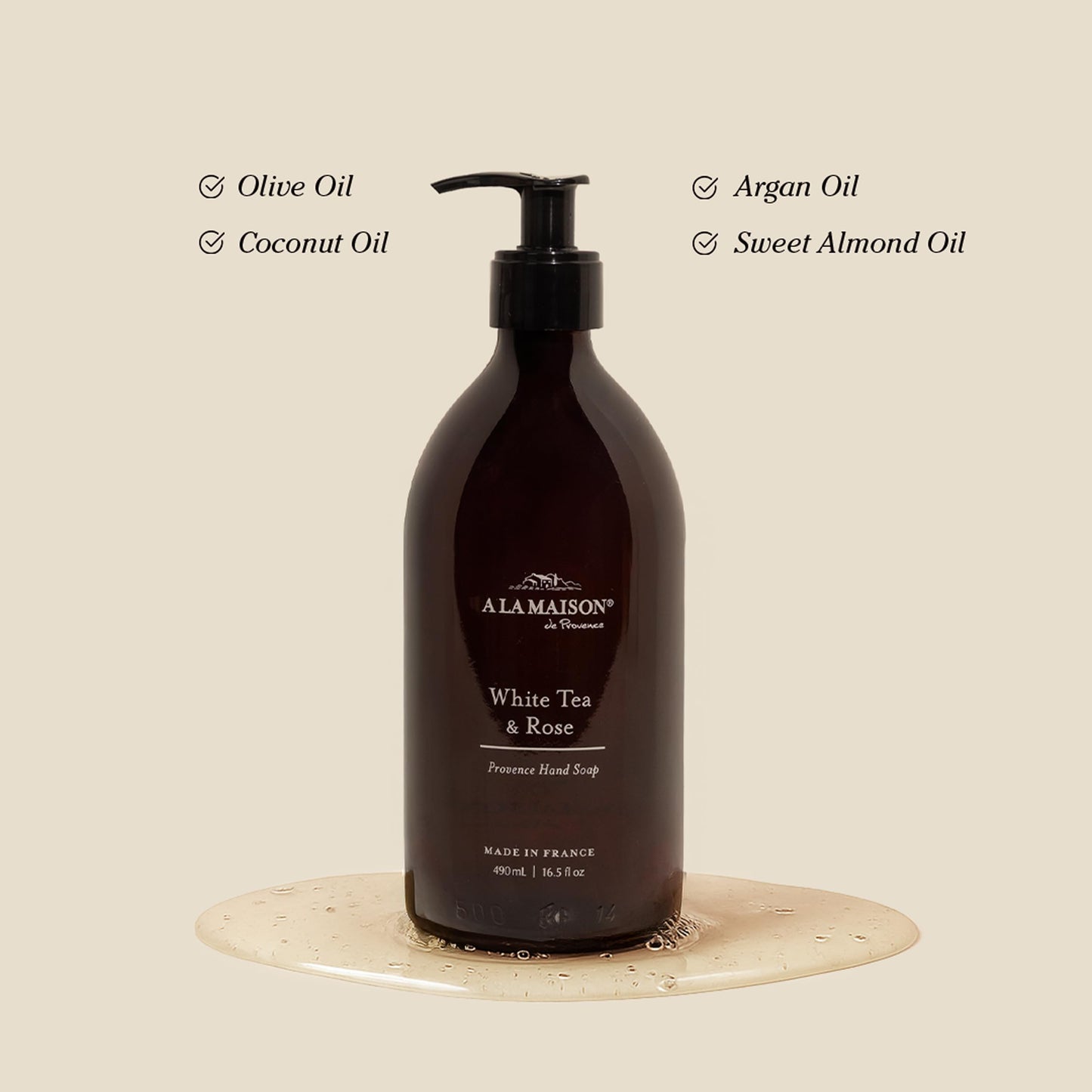 A LA MAISON Hand Soap Gift Set – Glass Hand Wash, Eco-Friendly & Recyclable – Plant-Based, Biodegradable, Made in France – 16.9 fl oz – Amber Collection (White Tea & Rose, Hand Soap)