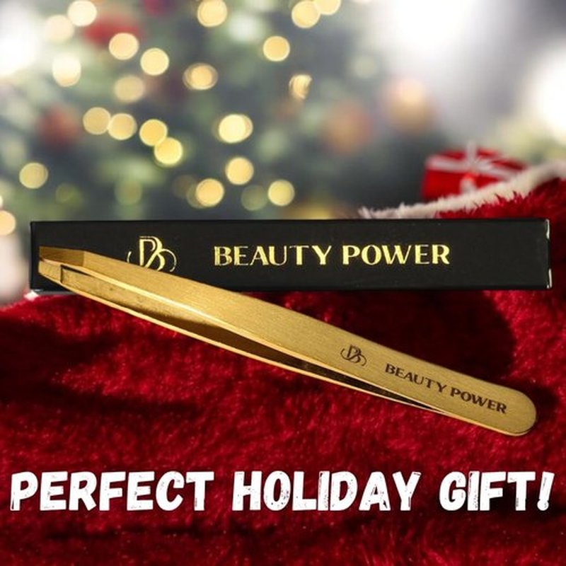 Beauty Power Professional Tweezers - Slant, Durable Lightweight German Stainless Steel, Ultra Precision Tweezers for Eyebrows, Facial Hair, Chin, and Ingrown Hair Removal (Matte Gold)