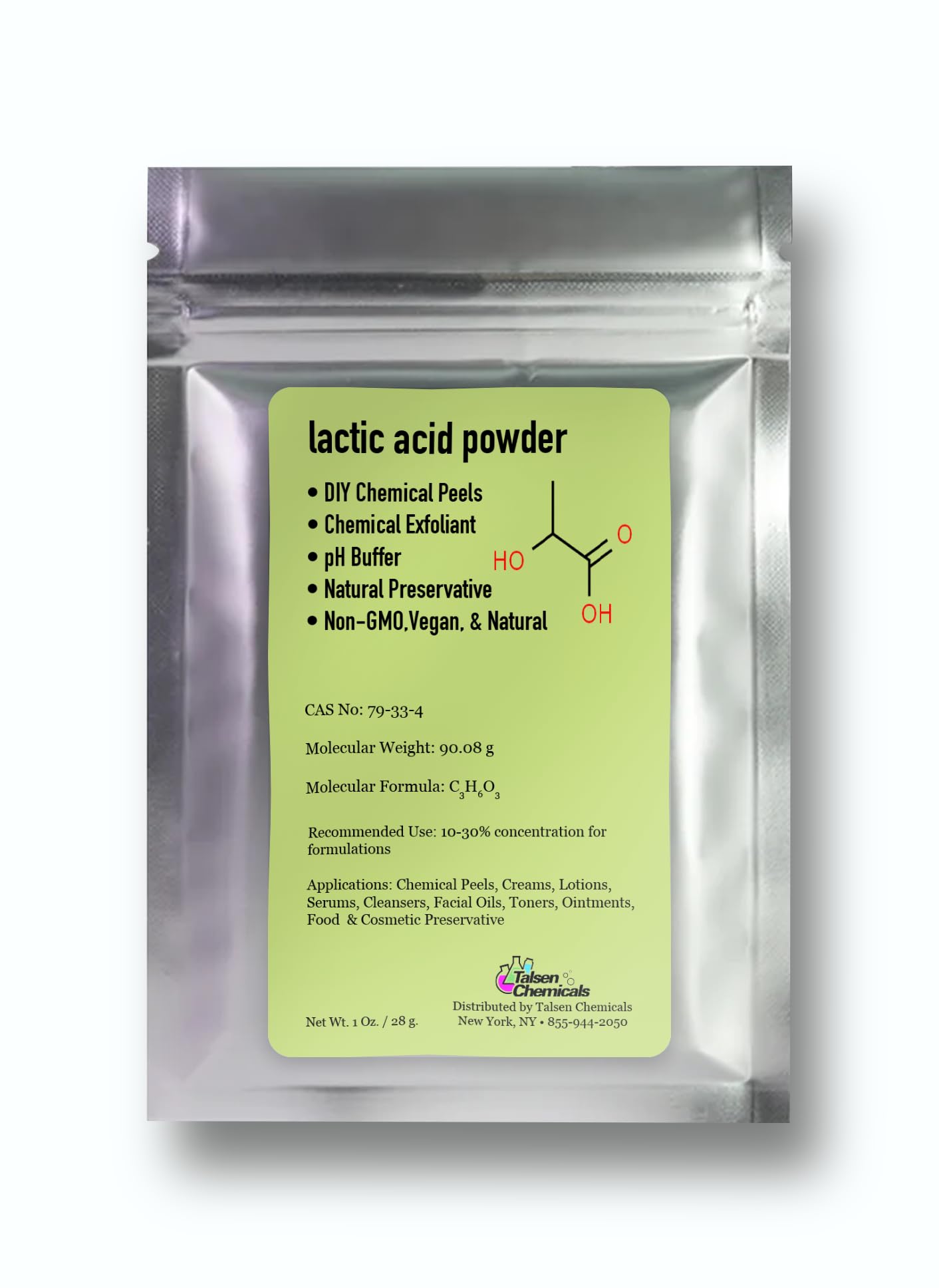 Lactic Acid Powder Lactic Acid Cosmetics Grade DIY Lactic Acid Peel for Skin Moisturizing by Talsen Chemicals (1 Ounce (Pack of 1)