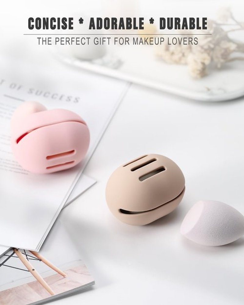 FERYES Makeup Sponge Holder – Shatterproof Eco-Friendly Silicone Beauty Make Up Blender Case for Travel - Khaki