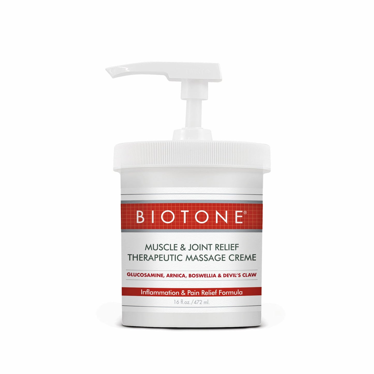 BIOTONE Muscle and Joint Relief Therapeutic Massage Cream 16 oz, with Natural Botanicals of, Glucosamine, Arnica, Boswellia and Devil's Claw to Alleviate Discomfort and Aching Muscles.