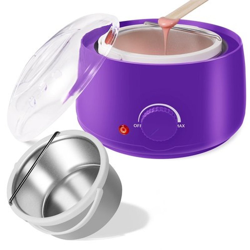 Professional Portable Wax Warmer Machine: Melts Hard Wax Beads for Body Face Hair Removal - with 14oz Wax Pot Adjustable Temperature Clear Lid (Purple)