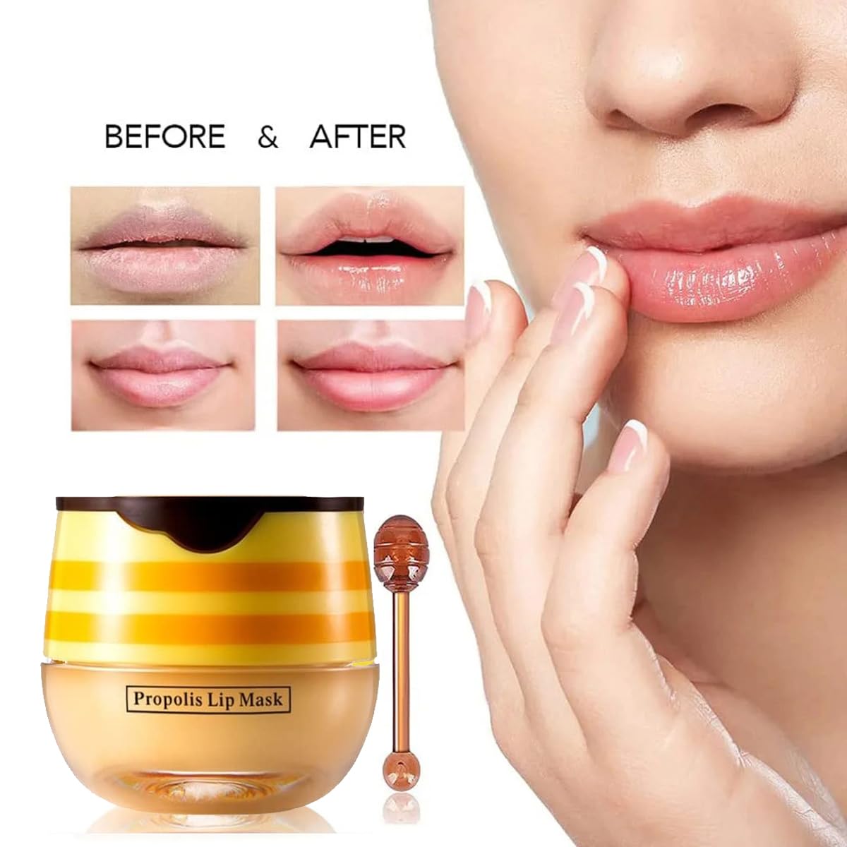 4 PCS Bee Lip Balm Honey Pot, Lip Mask, Honey & Strawberry & Cherry & Mint