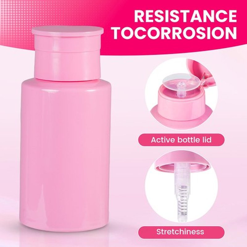 YAMYONE 2 Pack Pink Push Down Pump Dispenser - Nail Polish Remover Pump Empty Refillable Bottle Containers for Makeup Remover Micellar Water Facial Toner, 200ml 6.7oz