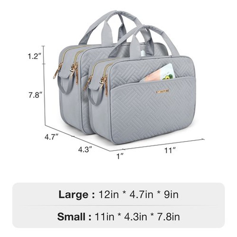 BAGSMART Toiletry Bag for Women, Large Toiletry Bag Water-resistant Makeup Cosmetic Organizer Bag for Accessories, Shampoo, Full Sized Container, Toiletries (Medium, Grey)