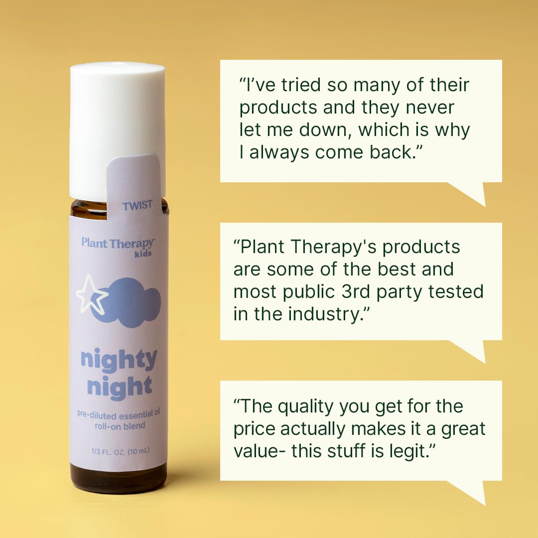 Plant Therapy Kids Nighty Night Essential Oil Blend for Sleep, 10 mL (1/3 oz), Pre-Diluted Roll-On for Convenience, Support a Restful Night's Sleep